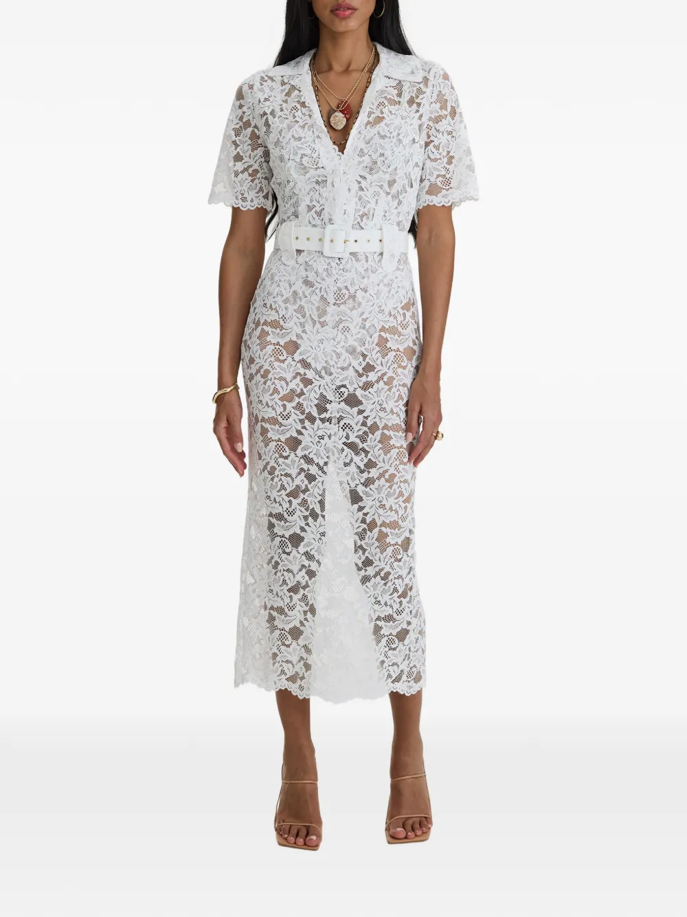 MOOS STUDIO Affair belted floral-lace midi dress Wit