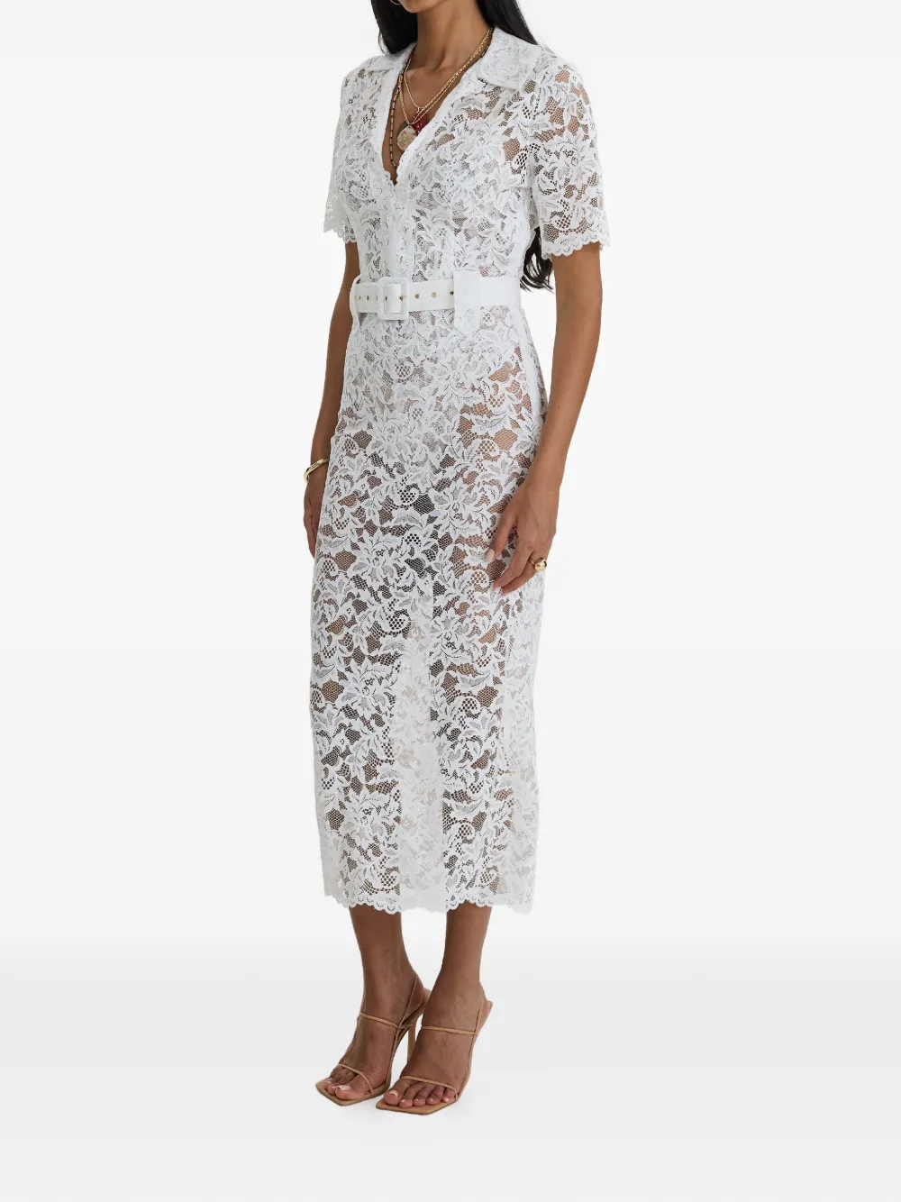 MOOS STUDIO Affair belted floral-lace midi dress Wit
