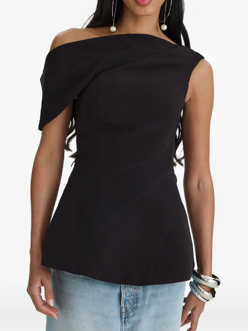 MOOS STUDIO Edit one-shoulder asymmetric top - Nero