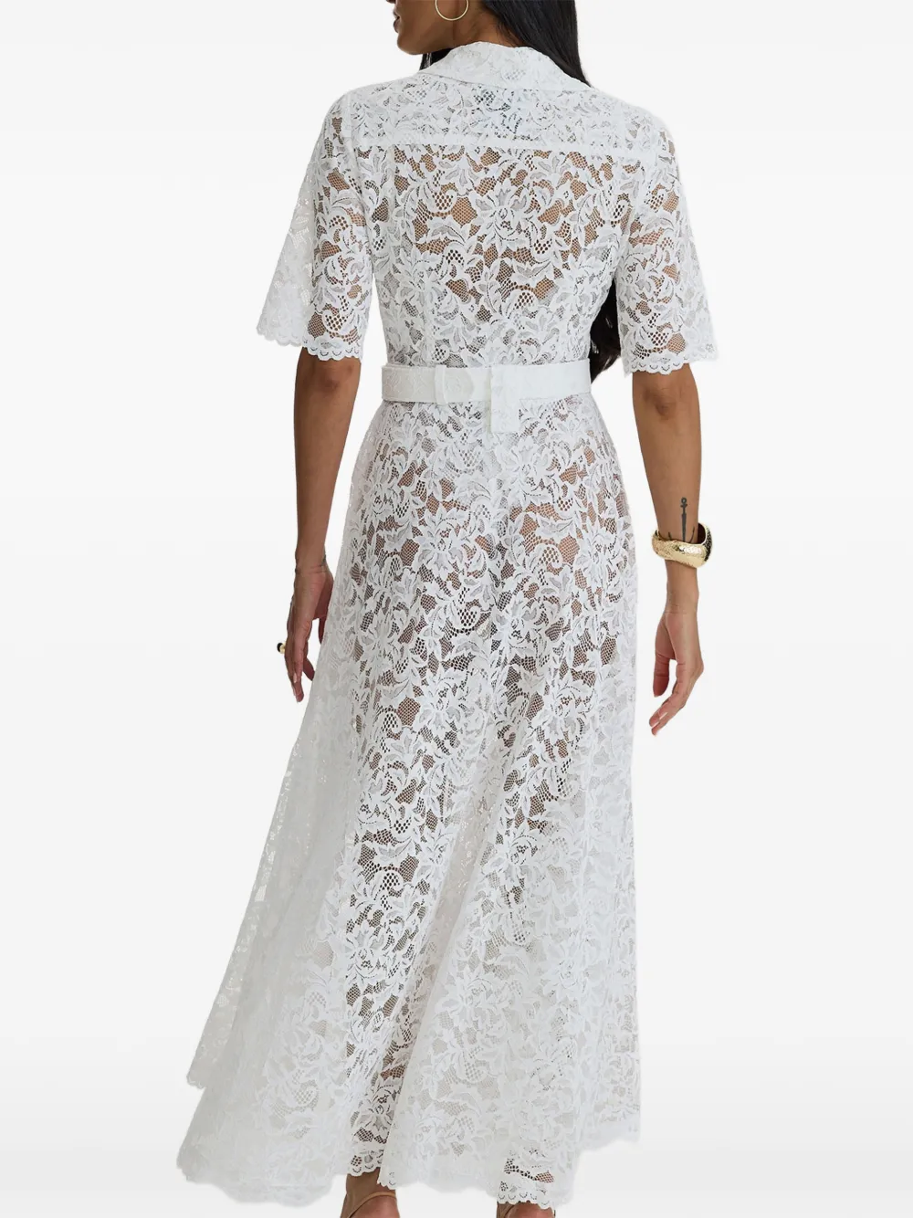 MOOS STUDIO Reverie maxi-jurk met ceintuur en bloemenkant Wit