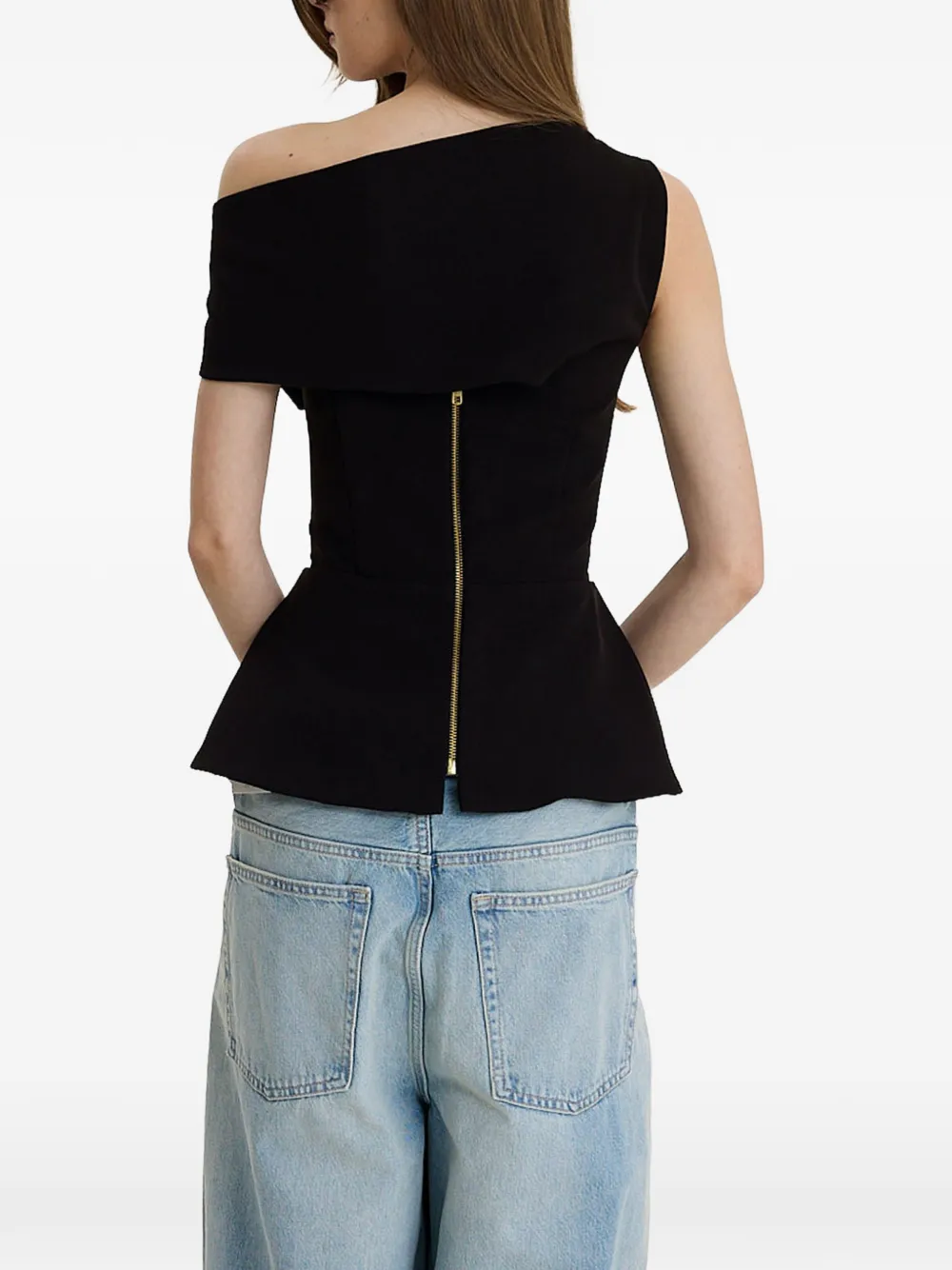 MOOS STUDIO Edit off-shoulder peplum top Zwart