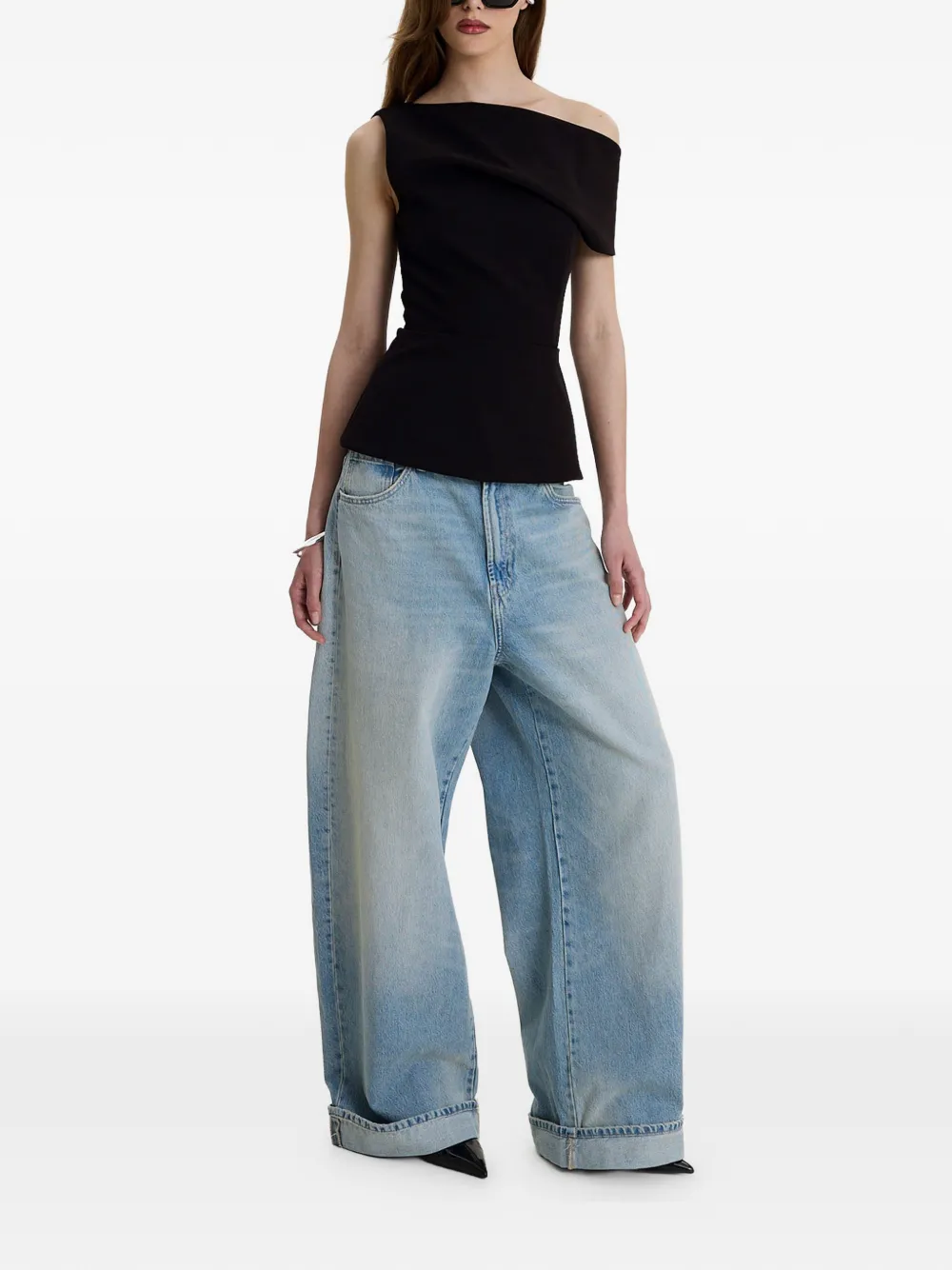 MOOS STUDIO Edit off-shoulder peplum top Zwart