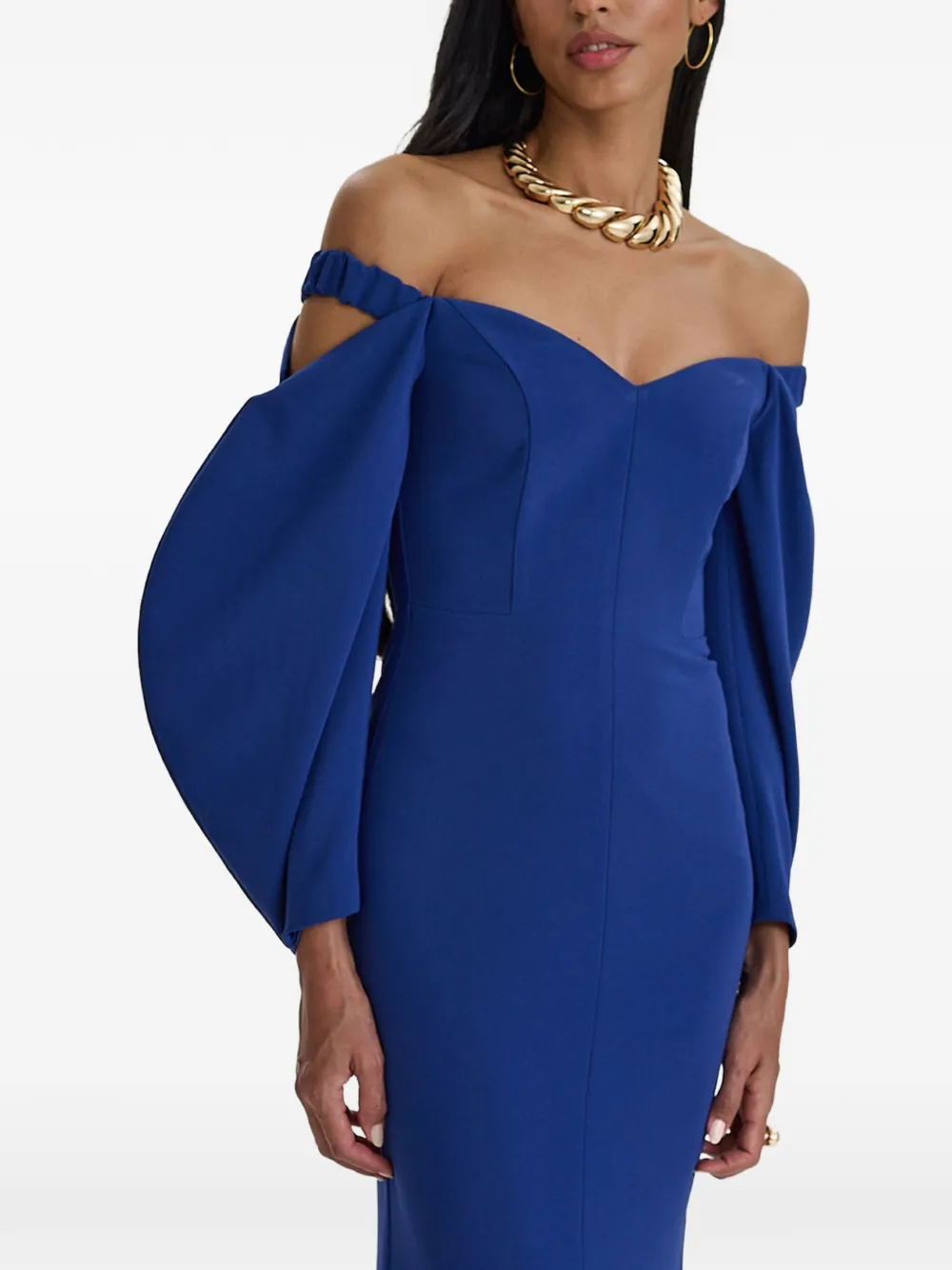 MOOS STUDIO Muse asymmetrische avondjurk met podmouw Blauw