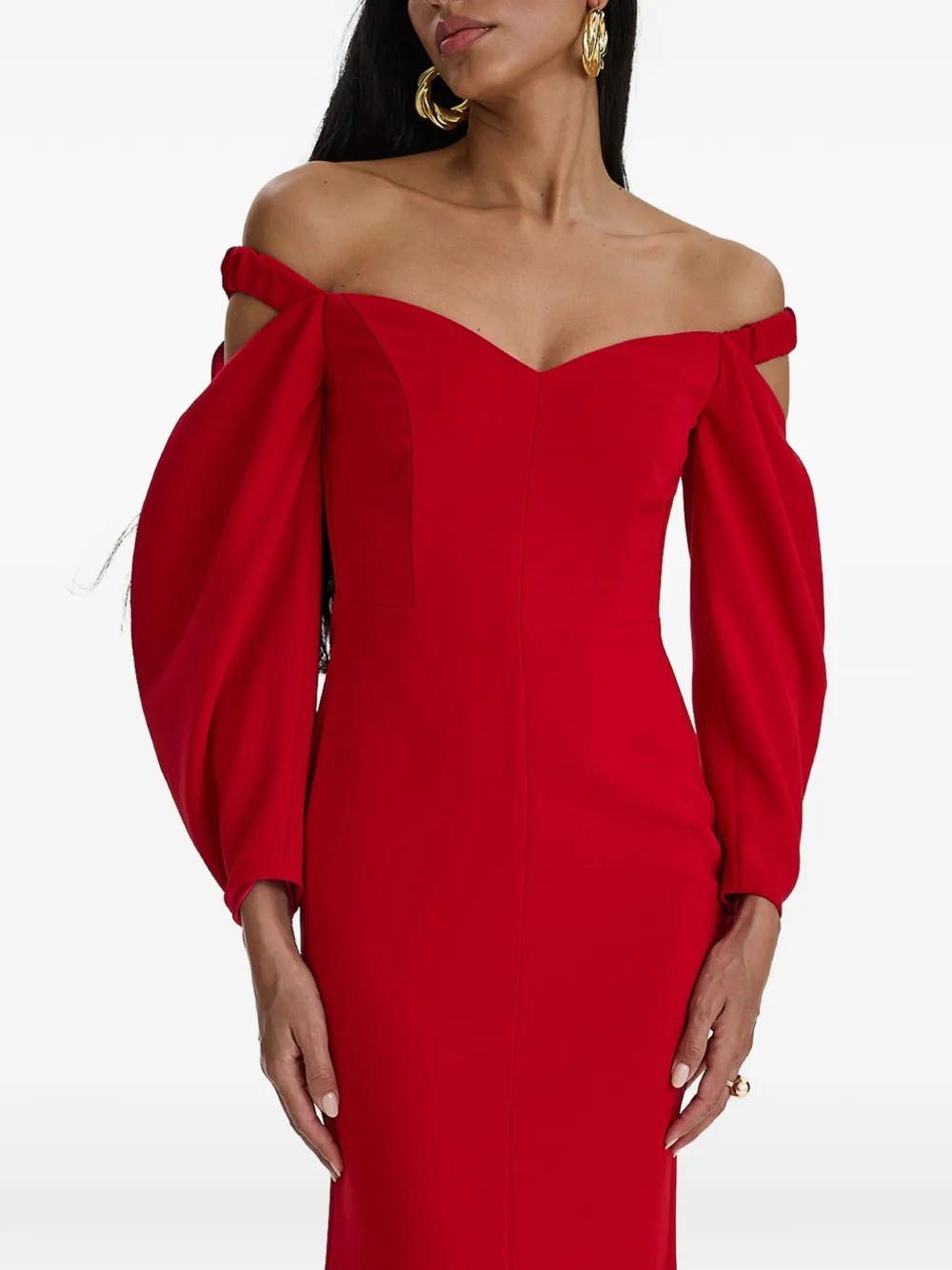 MOOS STUDIO Tulip off-shoulder puff-sleeve gown - Rosso