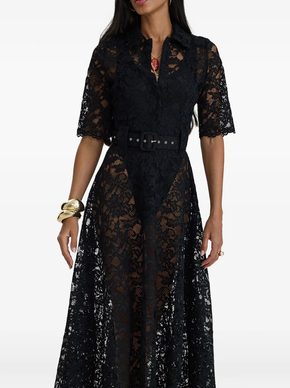 MOOS STUDIO Reverie kanten maxi-dress met ceintuur Zwart