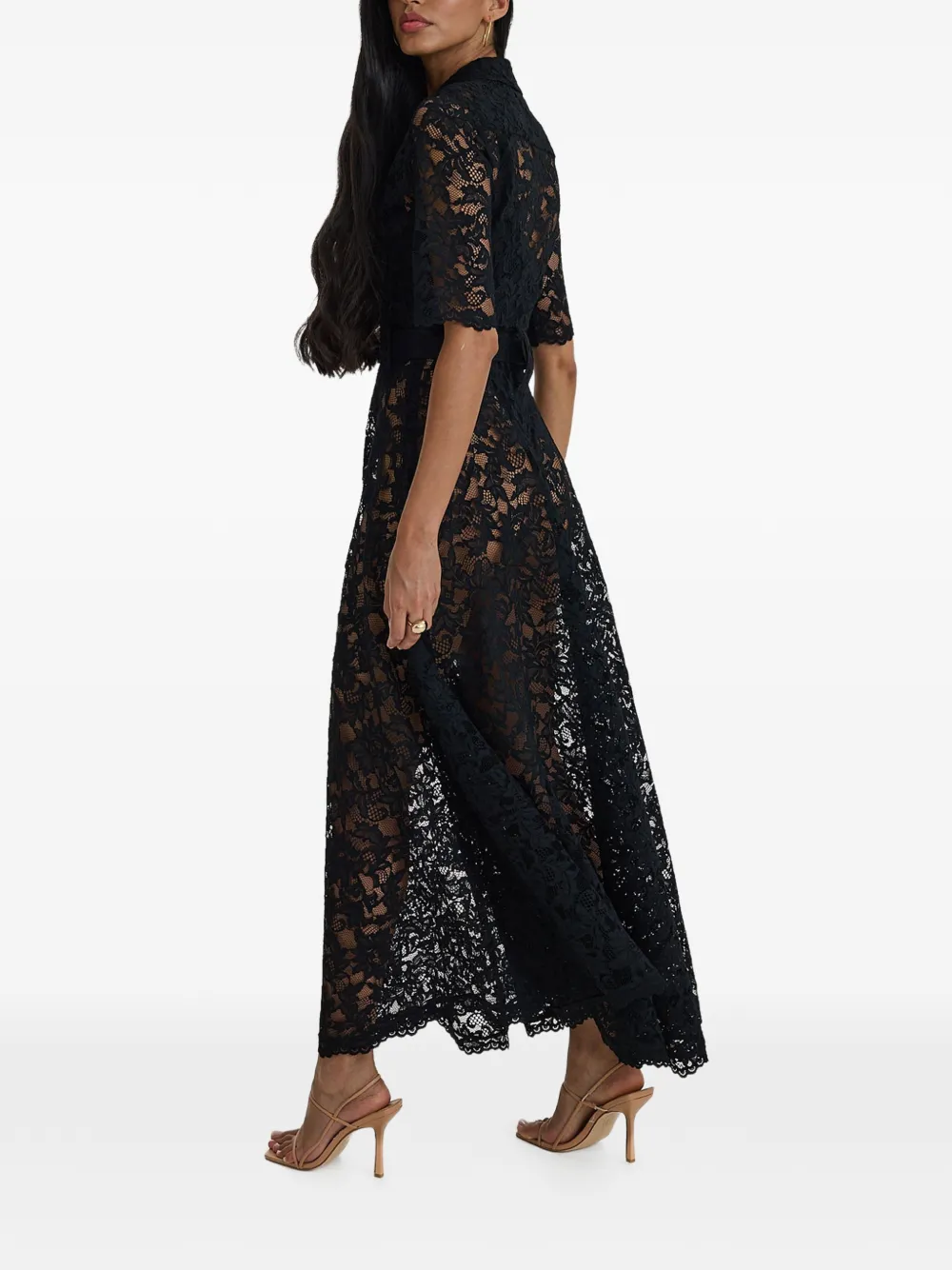 MOOS STUDIO Reverie kanten maxi-dress met ceintuur Zwart