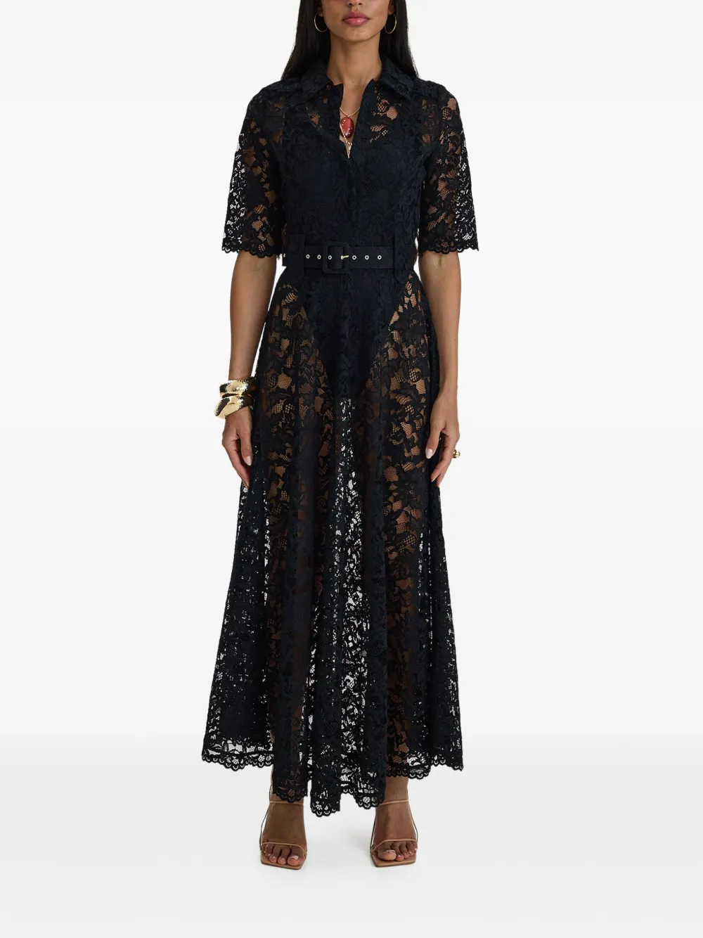 MOOS STUDIO Reverie belted lace maxi dress - Black