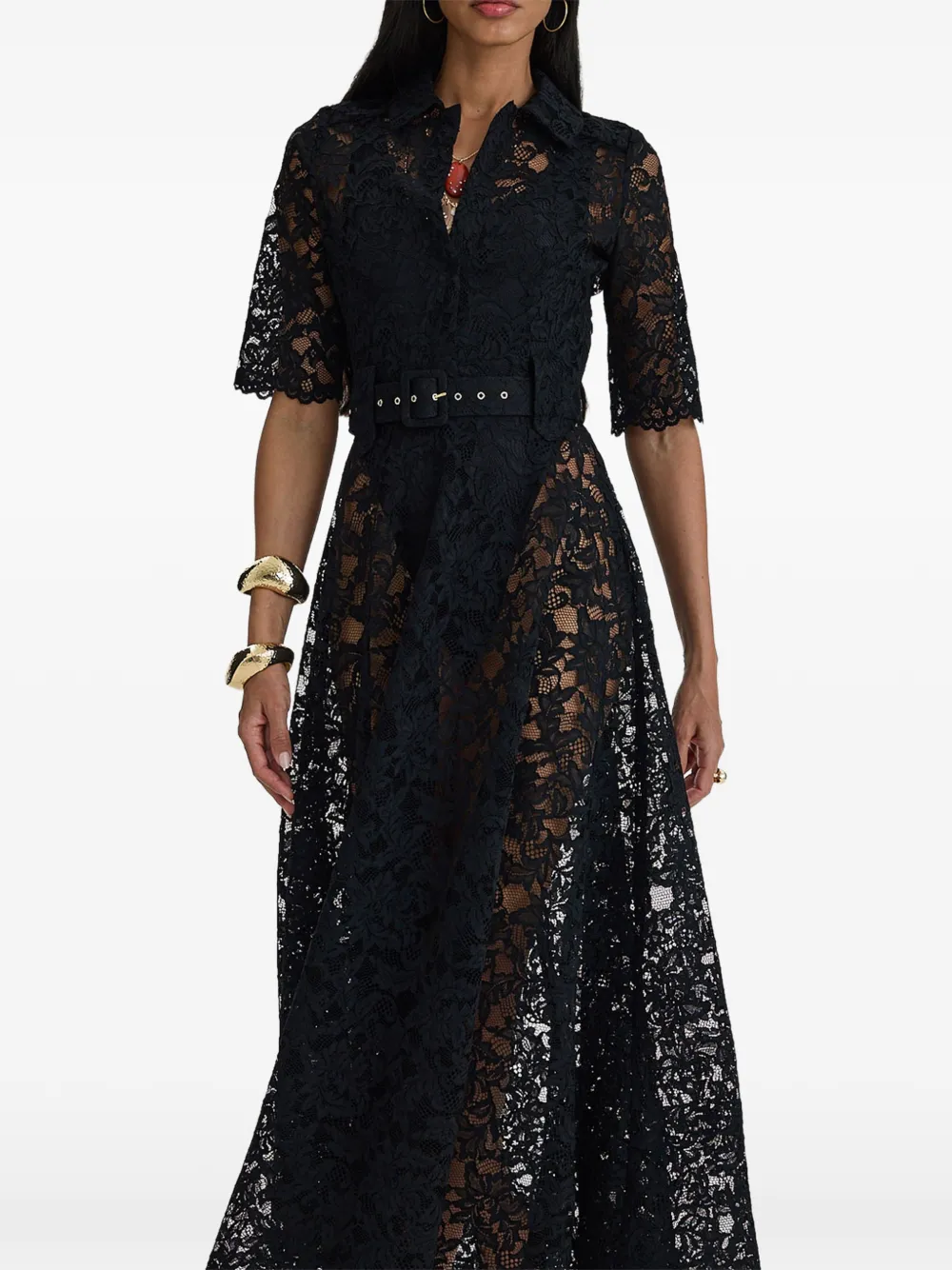 MOOS STUDIO Reverie kanten maxi-dress met ceintuur Zwart