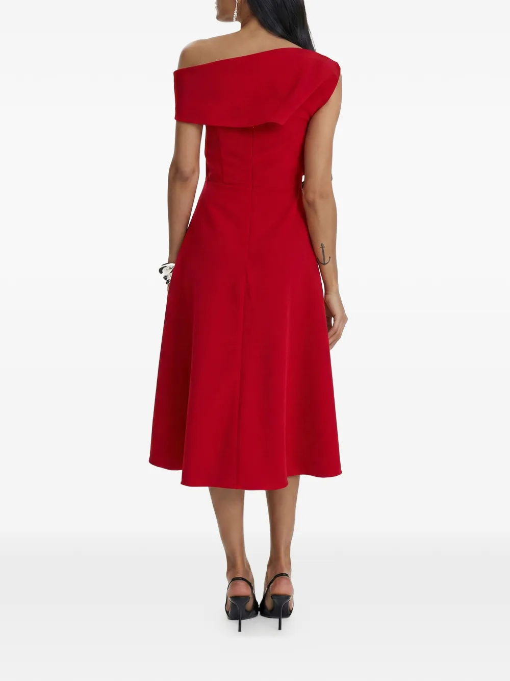 MOOS STUDIO Off-shoulder midi-jurk Rood
