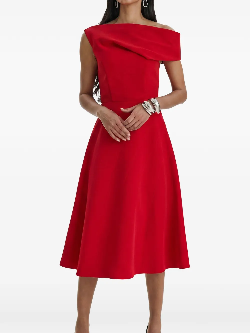 MOOS STUDIO off-shoulder A-line midi dress - Rosso