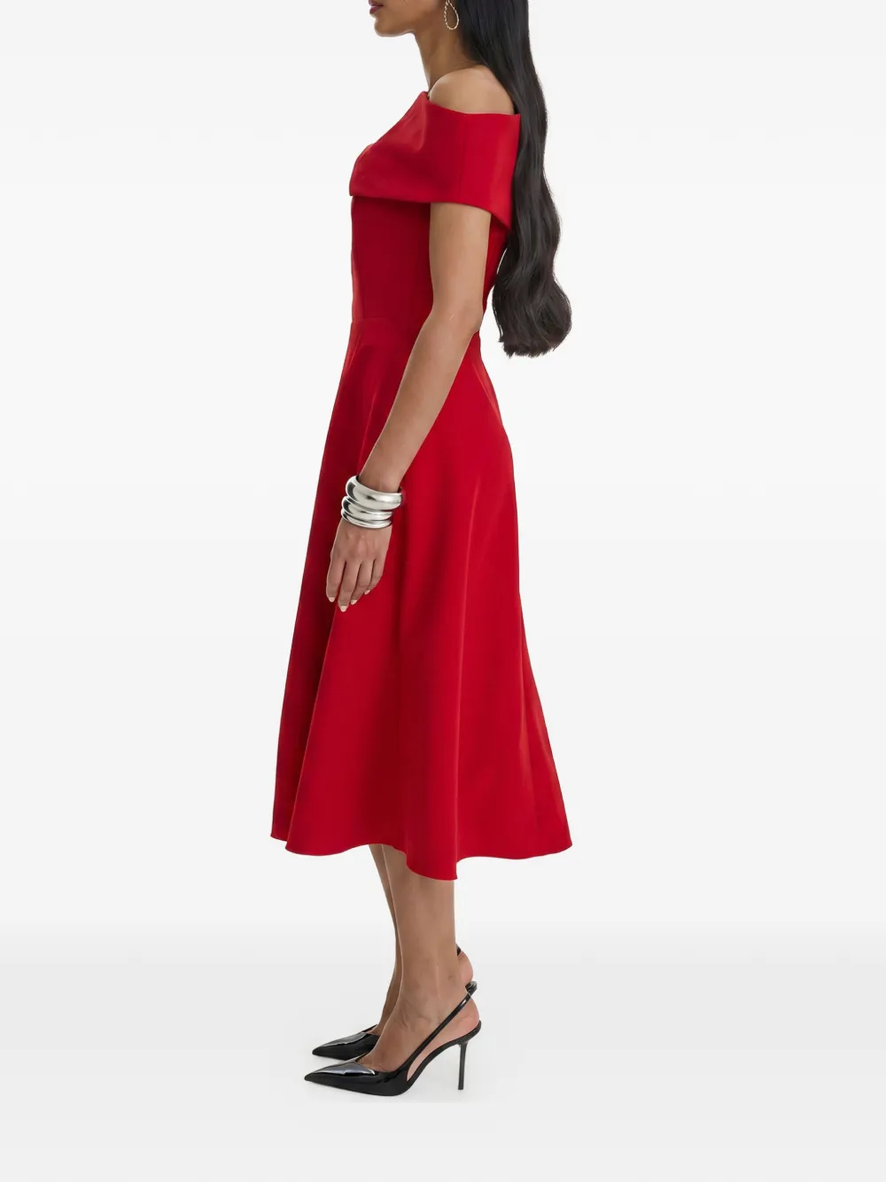 MOOS STUDIO Off-shoulder midi-jurk Rood
