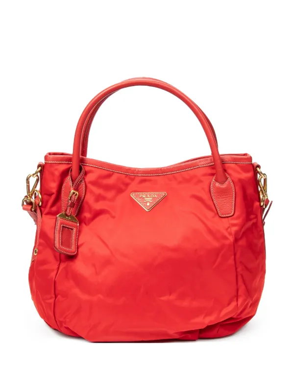 Prada Pre-owned Logo-plaque Tote Bag in Red