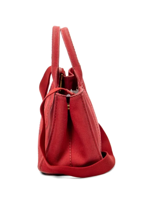 PRADA カナパ ハトメ トートバッグ レッド　赤 Prada Pre-Owned Small Canapa Tote Bag | Red | FARFETCH
