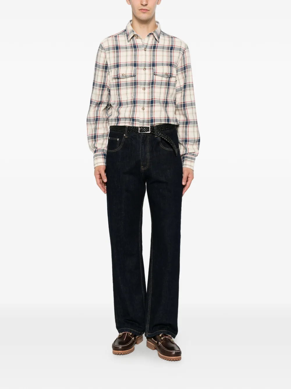 Gant Geruit overhemd Beige