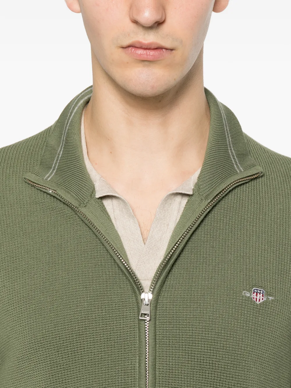 Gant Wafelgebreid vest met rits Groen
