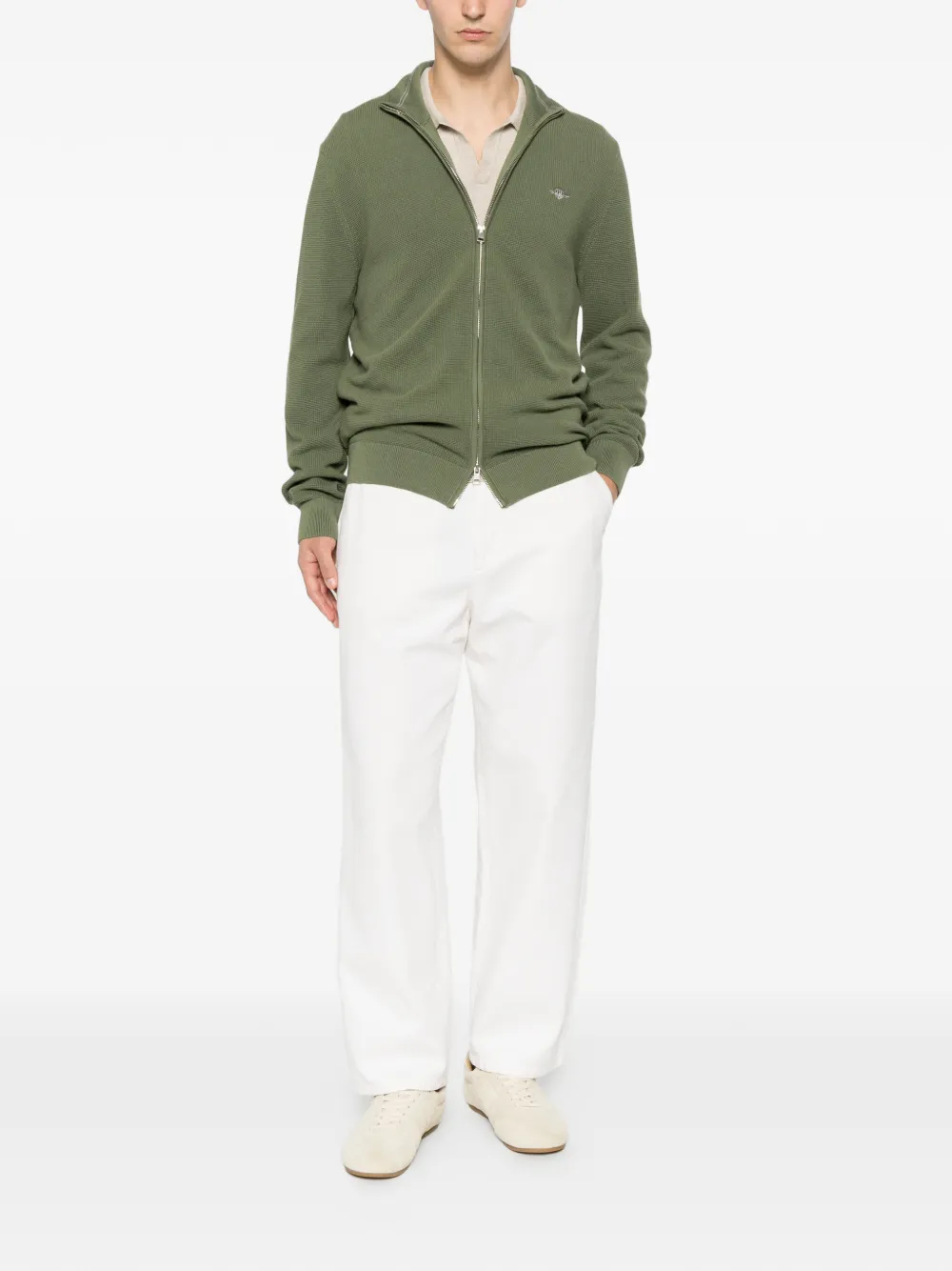Gant Wafelgebreid vest met rits Groen