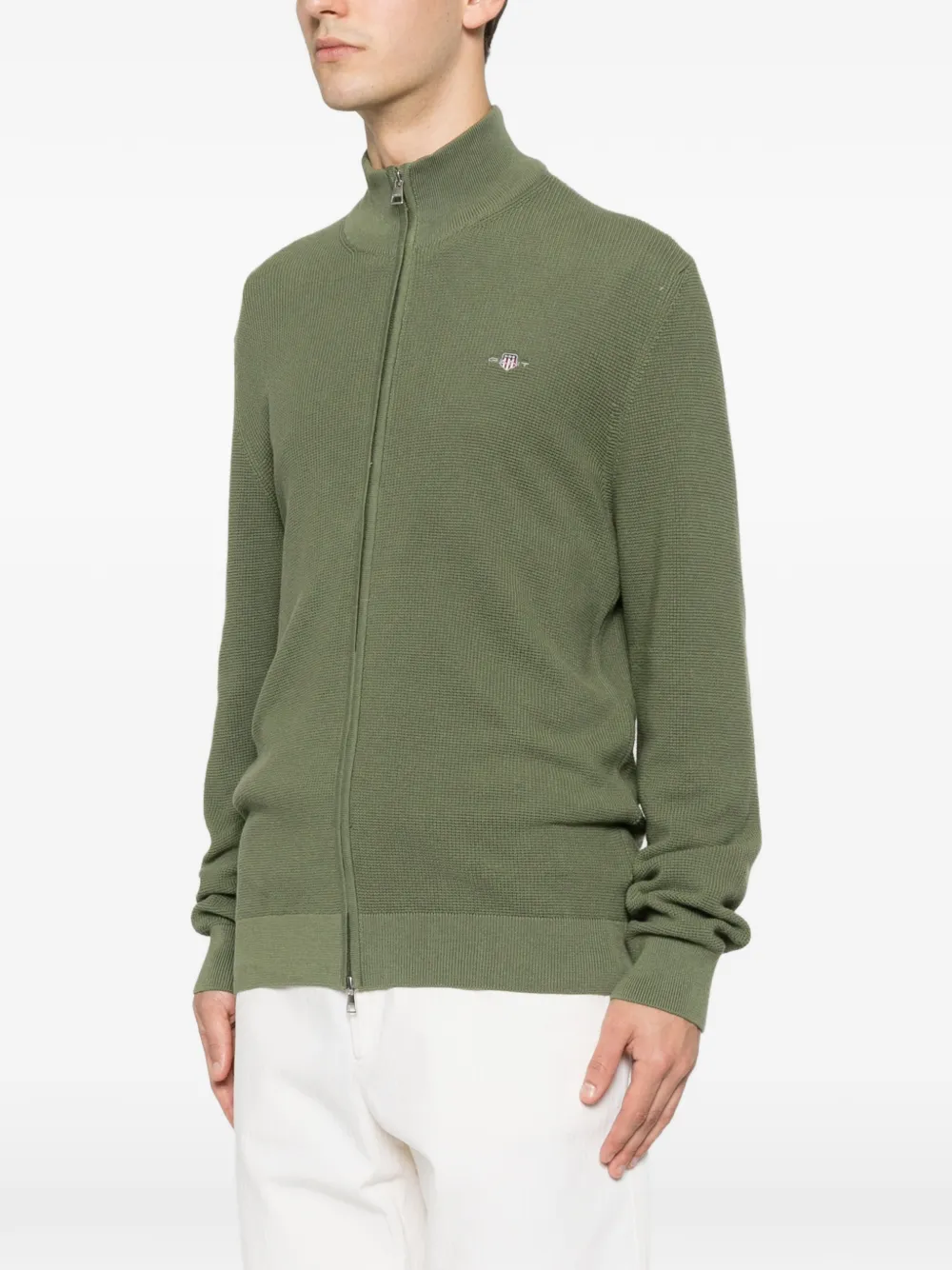 Gant Wafelgebreid vest met rits Groen