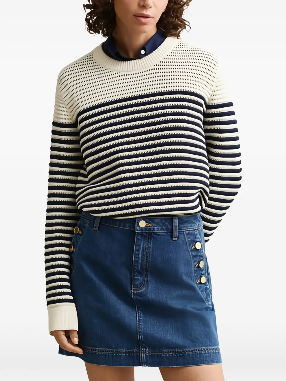  Gant Striped Textured-knit Sweater - Neutro 