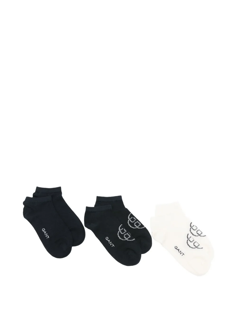 Gant Logo-print Ankle Socks Set Of Three In Black
