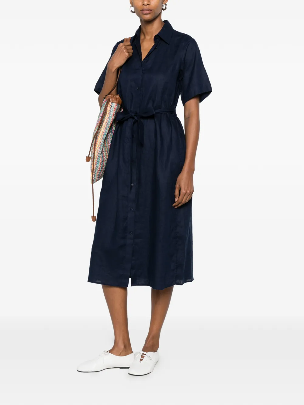 Gant Midi-jurk met knoopsluiting en riem Blauw