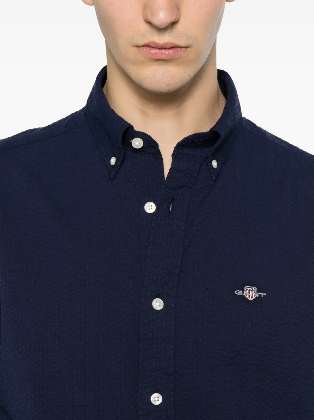 Gant Seersucker button-down overhemd Blauw