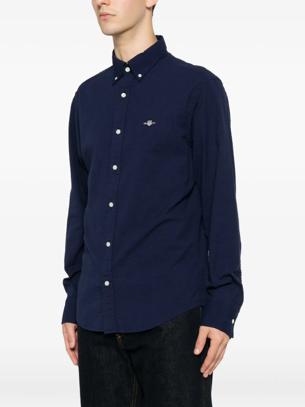 Gant Seersucker button-down overhemd Blauw