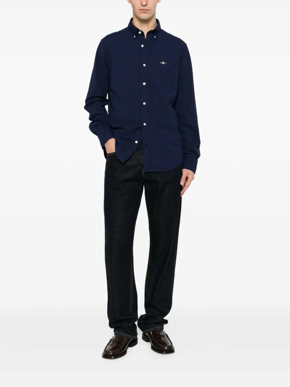 Gant Seersucker button-down overhemd Blauw