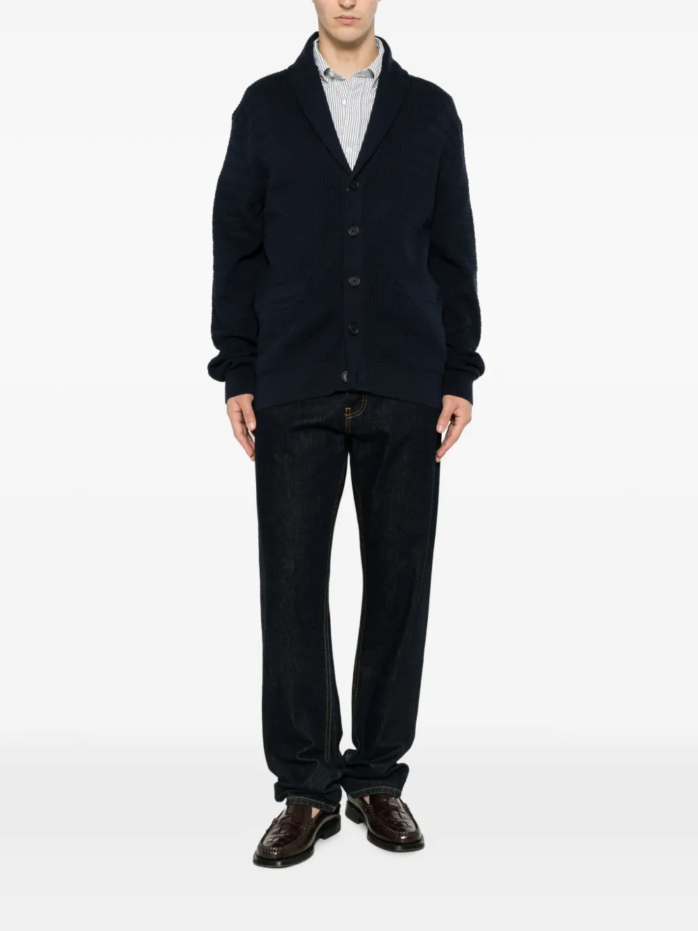 Gant Wafelgebreid vest met sjaalkraag Blauw