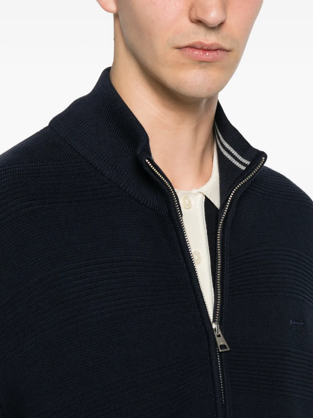 Gant Sweater met rits en textuur Blauw