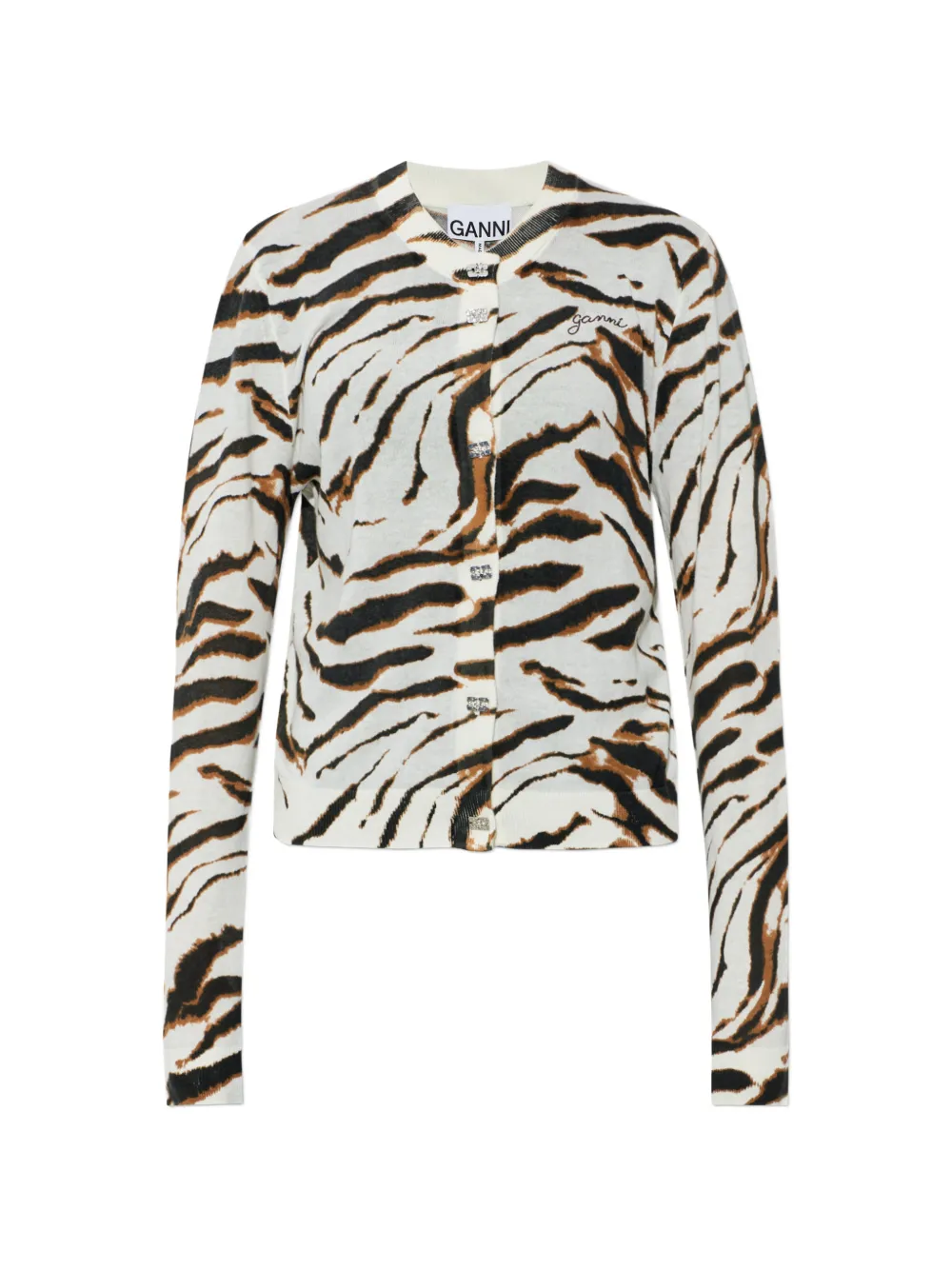GANNI tiger-print cardigan - Nude