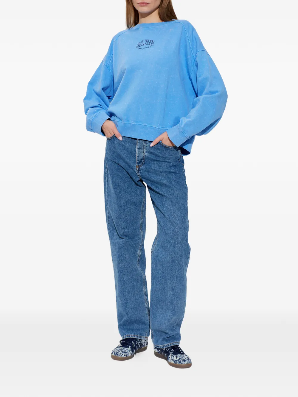  Ganni Sudadera Con Logo Estampado - Azul 