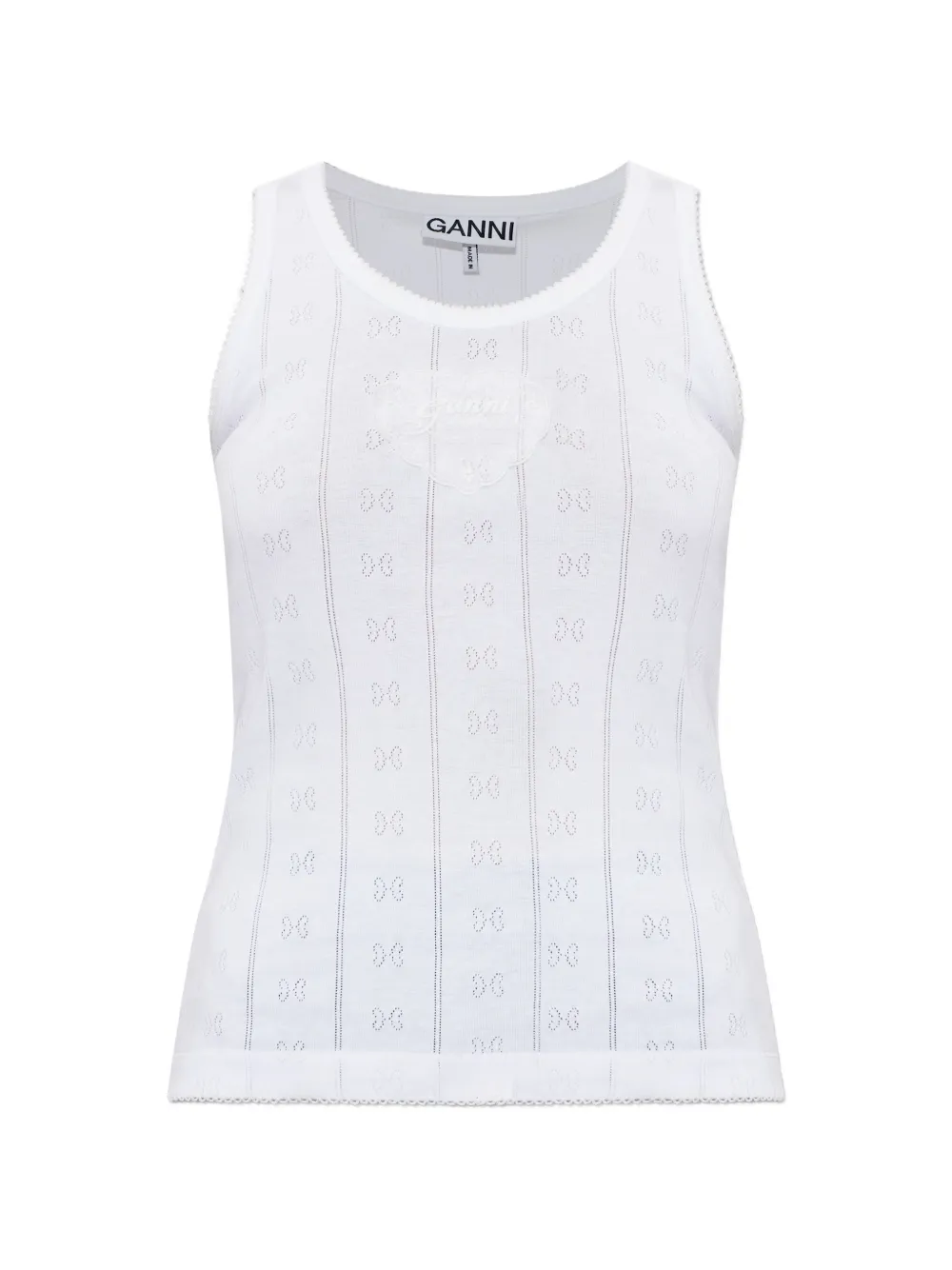 GANNI logo-patch pointelle-knit top - Bianco