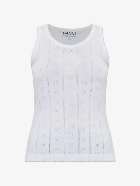 GANNI logo-patch pointelle-knit top