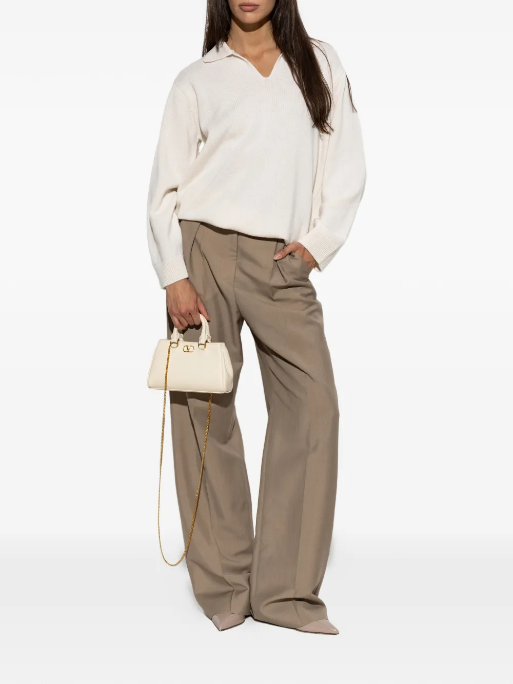 Valentino Garavani Plooibroek met wijde pijpen Beige