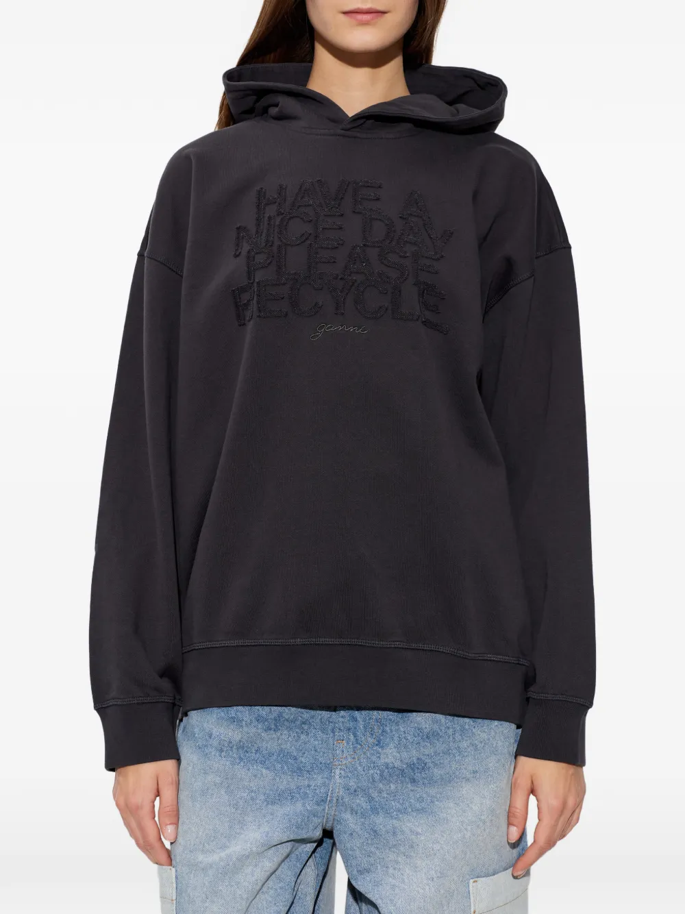 GANNI Hoodie met geborduurd logo Zwart