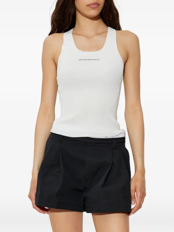 Alexander Wang ribbed-knit logo-patch Cotton Tank Top | White