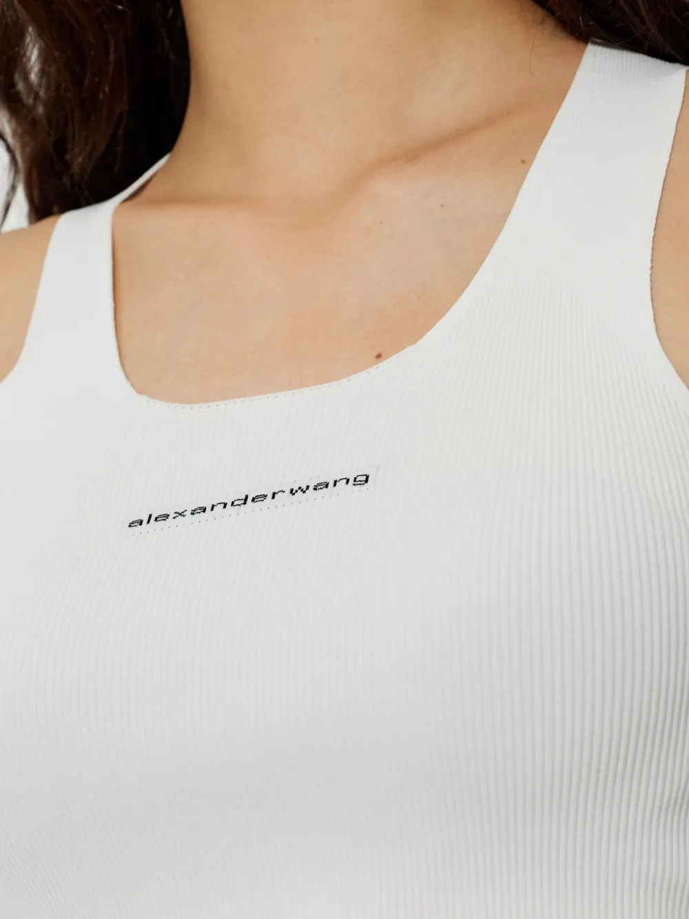 Alexander Wang ribbed-knit logo-patch Cotton Tank Top | White