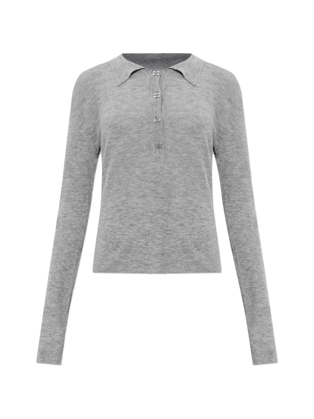 GANNI ribbed-knit polo top - Grigio