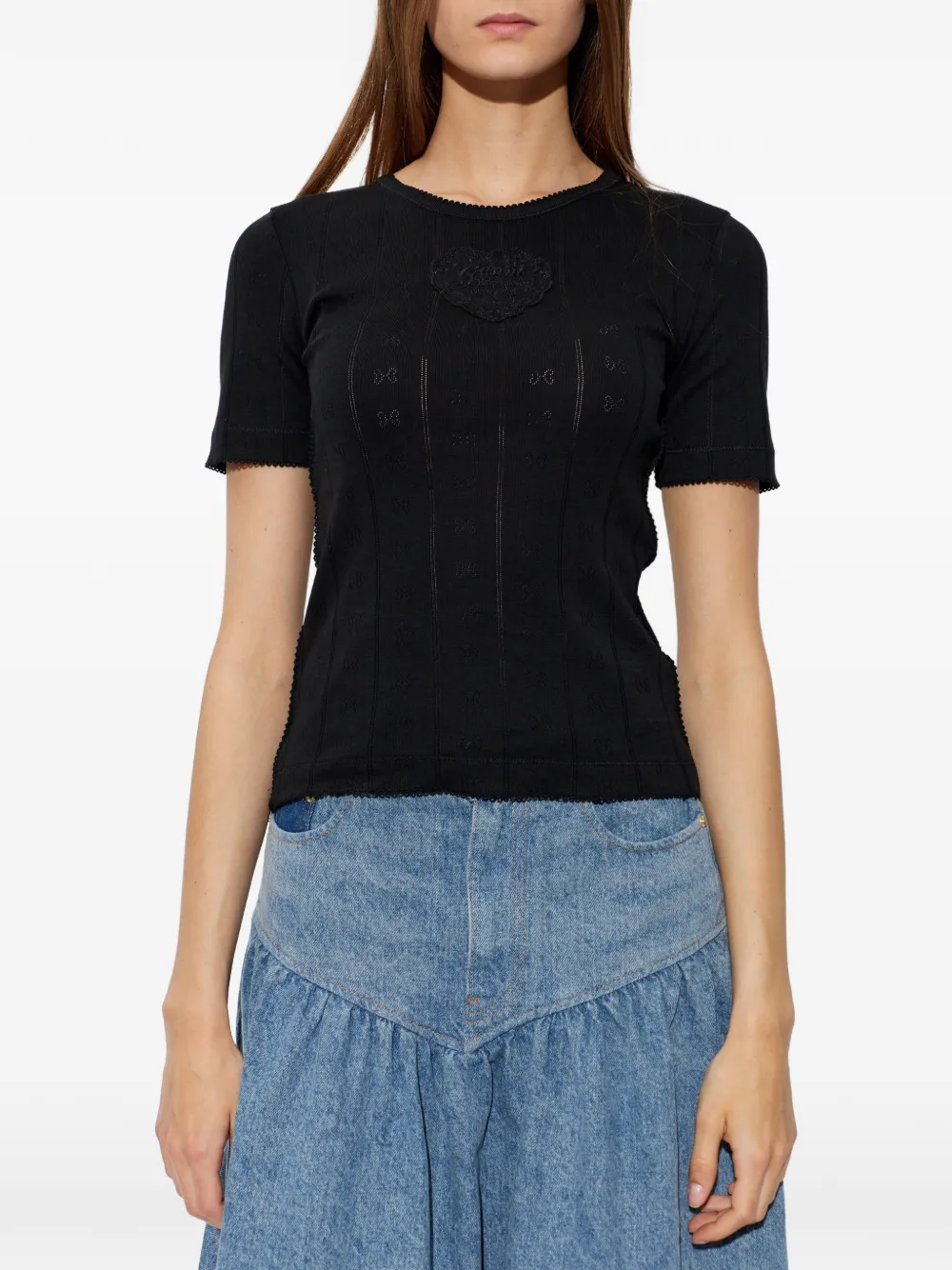 GANNI T-shirt met patch Zwart