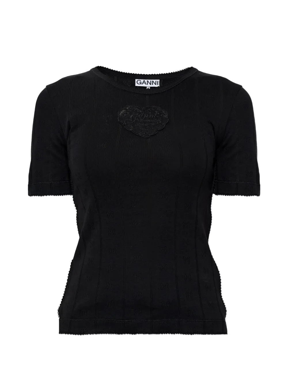 GANNI heart-patch T-shirt - Schwarz