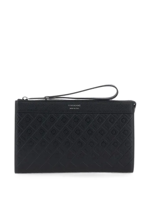 Ferragamo Gancini-embossed leather clutch bag