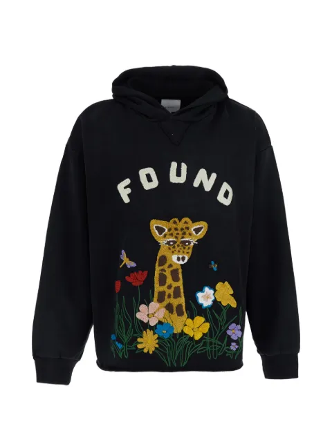 FOUND logo-embroidered bouclé-patch hoodie