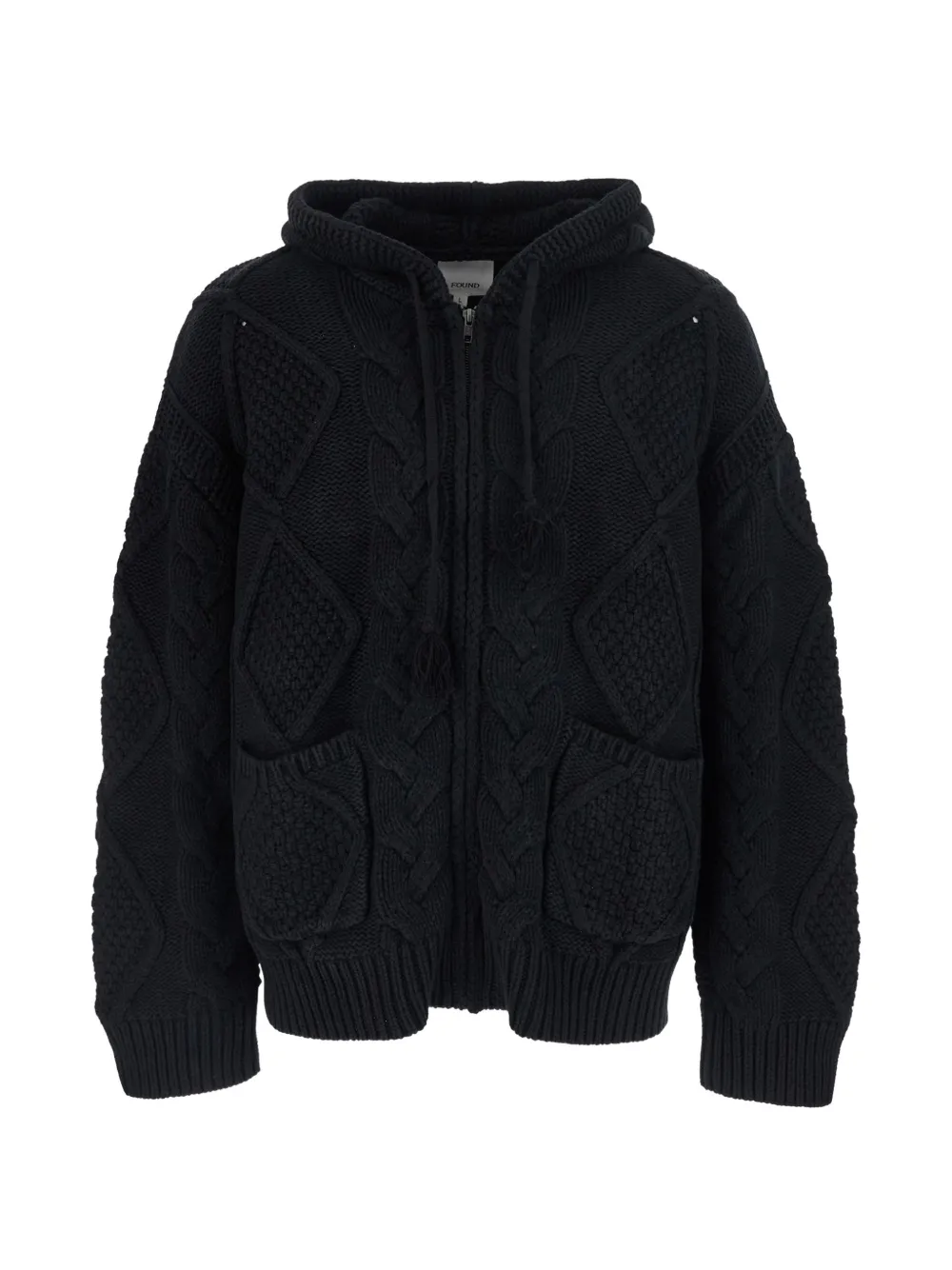 FOUND cable-knit zip-up hoodie - Nero