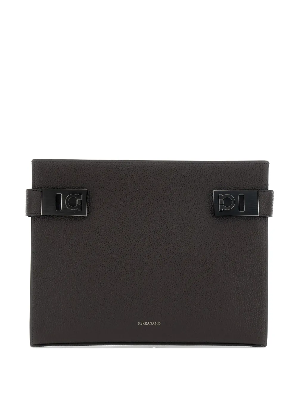 Ferragamo logo-print clutch bag - Marrone