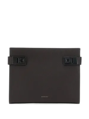 Prada Saffiano triangle-plaque Clutch Bag | Black | FARFETCH