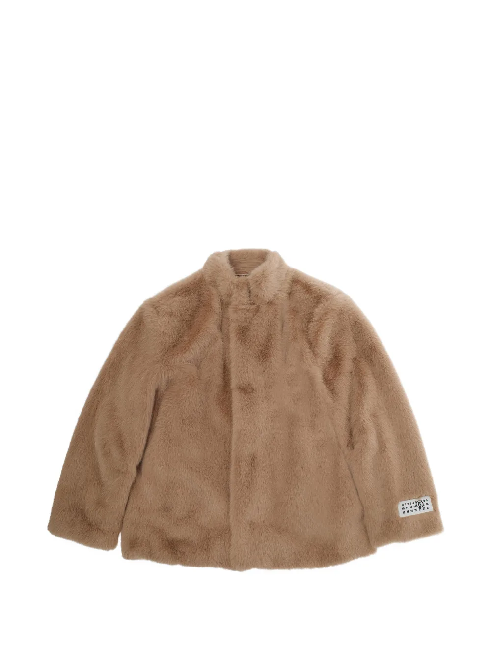MM6 Maison Margiela Kids faux-fur logo-patch jacket - Marrone