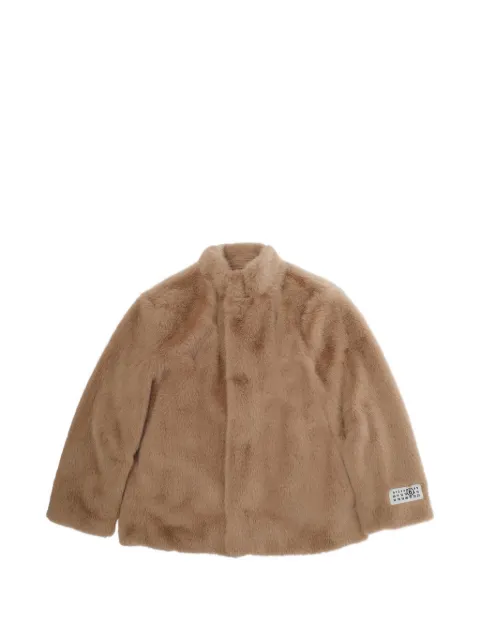 MM6 Maison Margiela Kids faux-fur logo-patch jacket