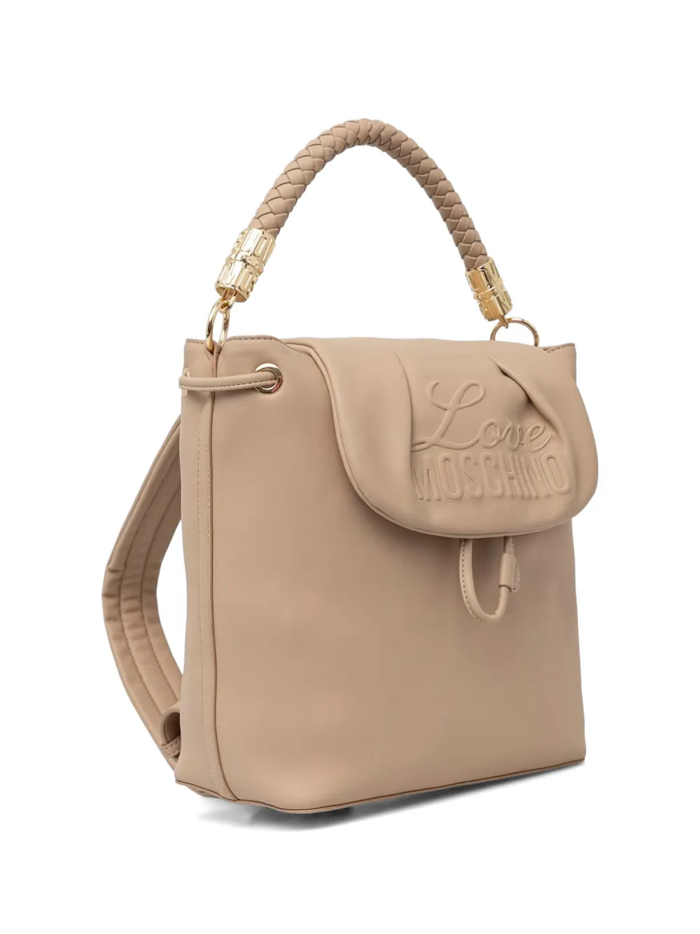 Love Moschino Rugzak met logo-reliëf en gevlochten handgreep Beige