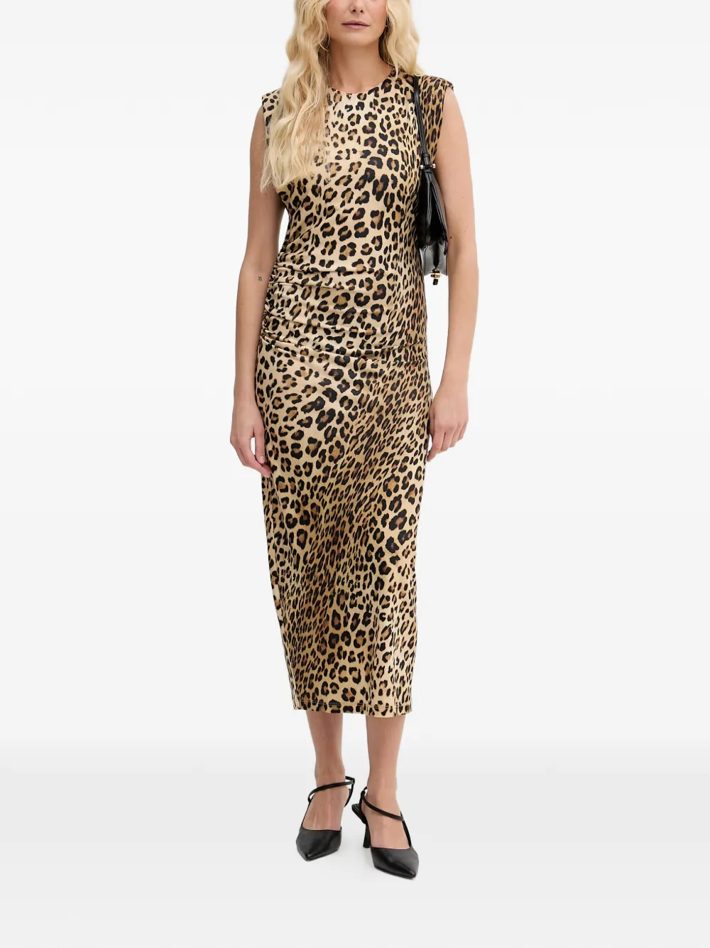 Lola Casademunt leopard-print gathered midi dress - Nude