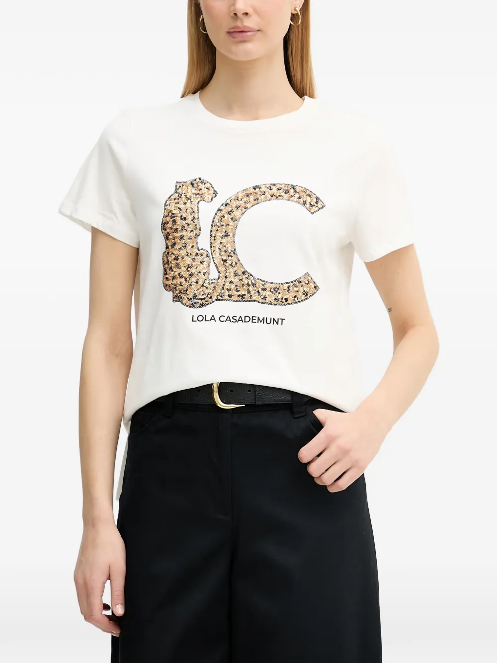 Lola Casademunt sequin-embellished logo-print T-shirt - Bianco